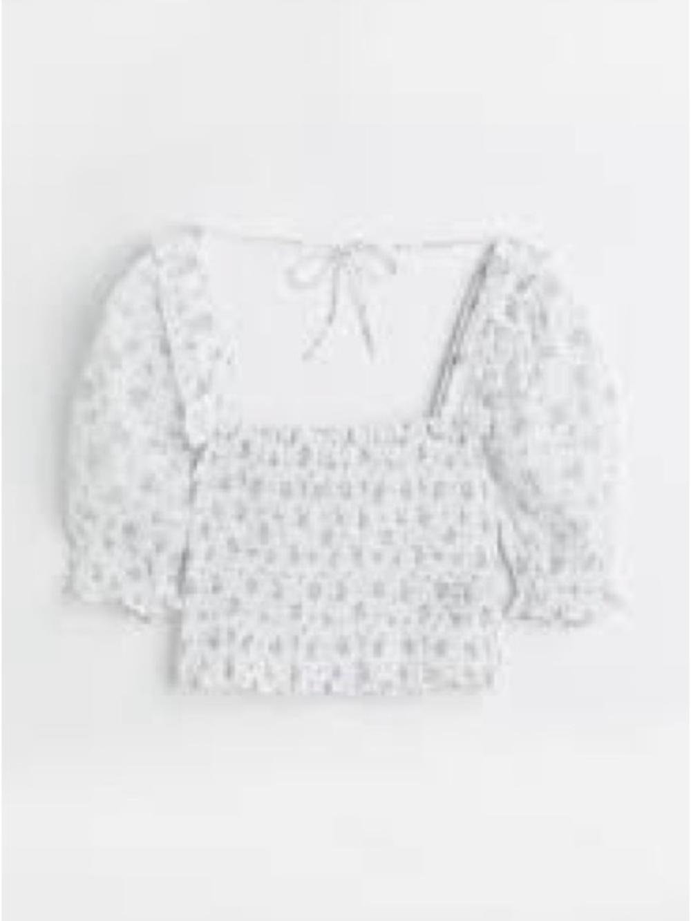 H&M White Floral Smocked Puff-Sleeve Crop Top